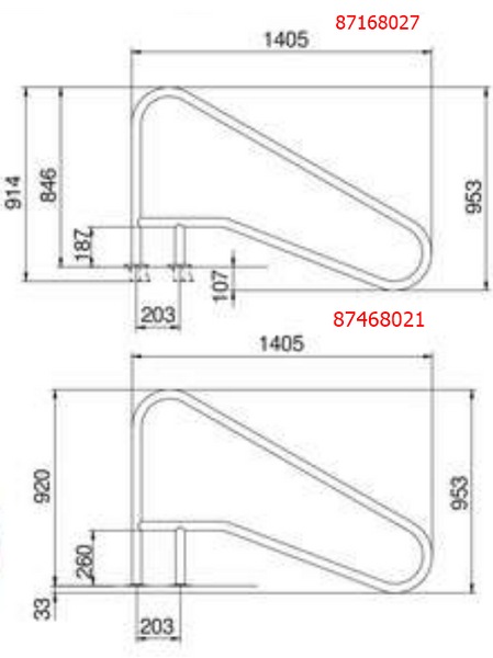 Поручень Flexinox 87468021 для римських сходів FX-02 (1405 мм, фланець, AISI-316L) aqp_41011 фото