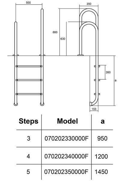 Сходи для басейну Hayward Asymmetric Muro (3 сходинки), для вузького борту, AISI-304 aqp_30369 фото
